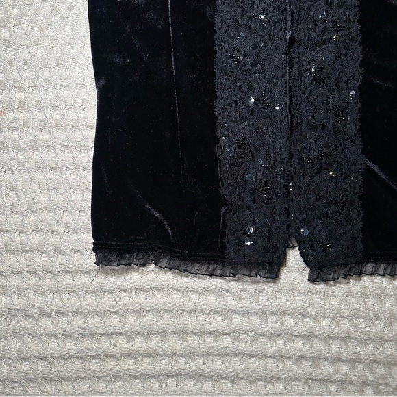 SOLD 90s Goth Rave Velvet Sequin Hook Eye Corset Lace Short Sleeve Corset Top - Picture 8 of 8